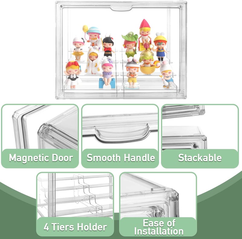 Cutora Clear Acrylic Display Case, 4 Tier Acrylic Blind Box for Figures, Dustproof Storage Organizer with Magnetic Door for Action Figures, Stackable Collectibiles Showcase for Doll Toy Car Model - Image 3